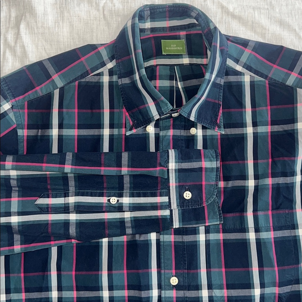 Sid Mashburn Button Down Shirt Plaid Size Large‎ Cotton Preppy Office